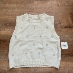 New Altar’d State Ivory Knit Top with Pearl Details - small